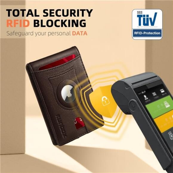 RFID Blocking Wallets Leather with Bill Compartment Air Tag Bifold Card Holder - Picture 5 of 7